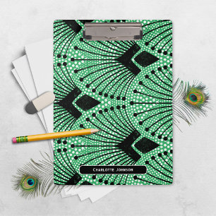 Art Deco Groen Zwart Wit Pauw Patroon Klembord