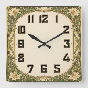 Art Deco Groene Bloem Vierkante Klok