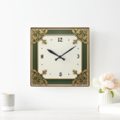 Art Deco Groene Elegantie Vierkante Klok (Huis)