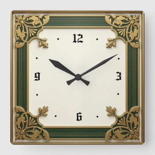 Art Deco Groene Elegantie Vierkante Klok (Voorkant)