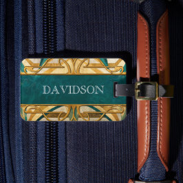 Art Deco groene en gouden strepen gepersonaliseerd Bagagelabel
