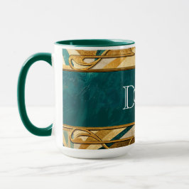 Art Deco groene en gouden strepen gepersonaliseerd Mok