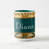 Art Deco groene en gouden strepen gepersonaliseerd Mok (Midden)