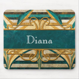 Art Deco groene en gouden strepen gepersonaliseerd Muismat