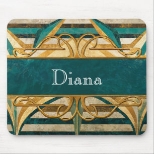 Art Deco groene en gouden strepen gepersonaliseerd Muismat