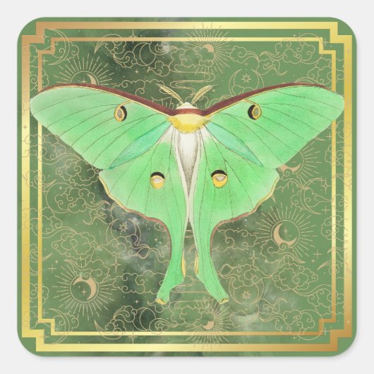 Art Deco Groene Luna Moth  Vierkante Sticker (Voorkant)