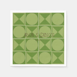 Art Deco Groene Retro Geometrische Monogrammed Bru Servet