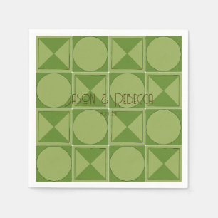 Art Deco Groene Retro Geometrische Monogrammed Bru Servet