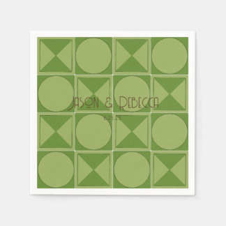 Art Deco Groene Retro Geometrische Monogrammed Bru Servet