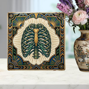 Art Deco Groene Ribbenkast Anatomisch Skelet Tegeltje