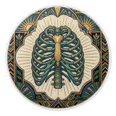 Art Deco Groene Ribbenkast Skelet Anatomisch Keramische Knop (Voorkant)