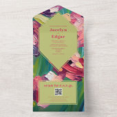 Art Deco Groovy Olieverfschilderij Bruiloft QR RSV All In One Uitnodiging (Binnen)