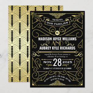 Art Deco Grote Gatsby Bruiloft Elegant Goud Zwart Kaart