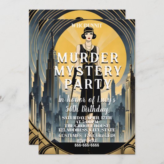 art deco grote Gatsby whodunit moord mysterie Kaart (Voorkant / Achterkant)