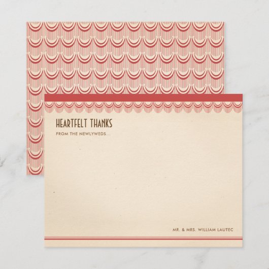 Art Deco Grunge Red en Parchment Wedding Bedankkaart (Voorkant / Achterkant)