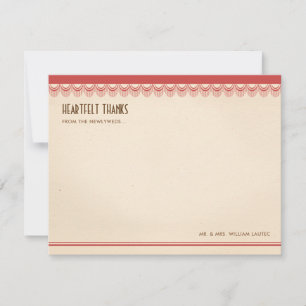 Art Deco Grunge Red en Parchment Wedding Bedankkaart