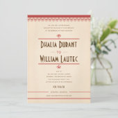 Art Deco  Grunge Red en Parchment Wedding Kaart (Staand voorkant)