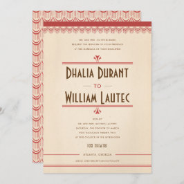 Art Deco  Grunge Red en Parchment Wedding Kaart