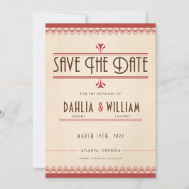 Art Deco  Grunge Stijl Perkament en Rood Save The Date