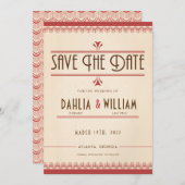 Art Deco  Grunge Stijl Perkament en Rood Save The Date (Voorkant / Achterkant)