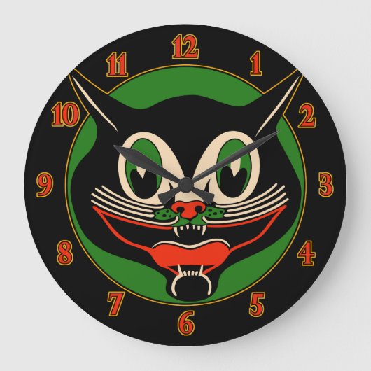  Art Deco Halloween Cat Grote Klok (Voorkant)