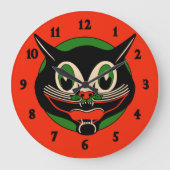 Art Deco Halloween Cat Grote Klok (Voorkant)