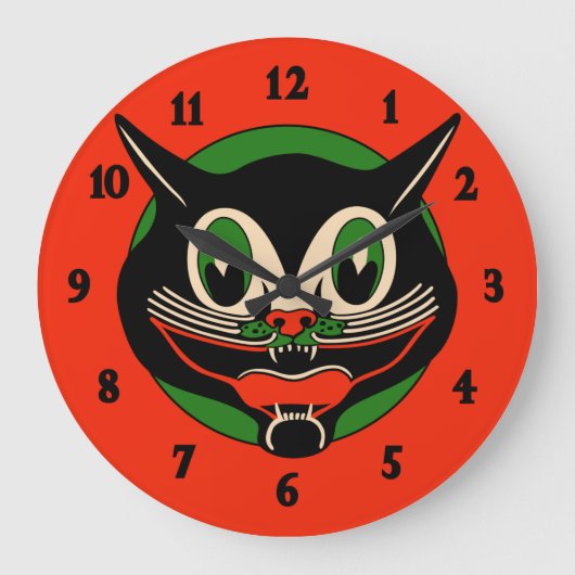 Art Deco Halloween Cat Grote Klok (Voorkant)
