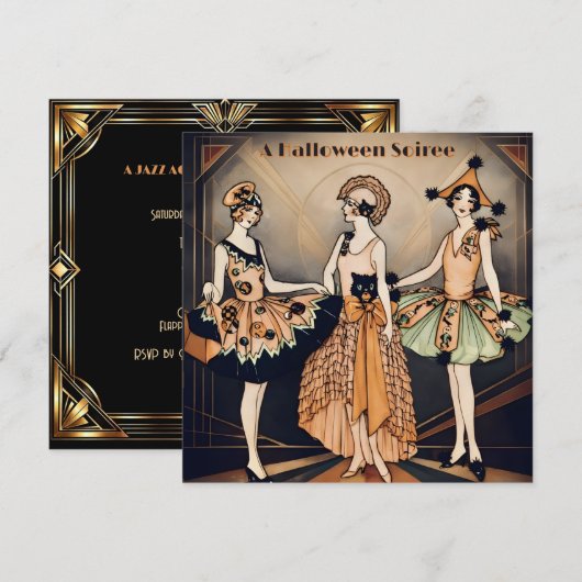 Art Deco Halloween-feest uitnodiging | Vintage 192 (Voorkant / Achterkant)