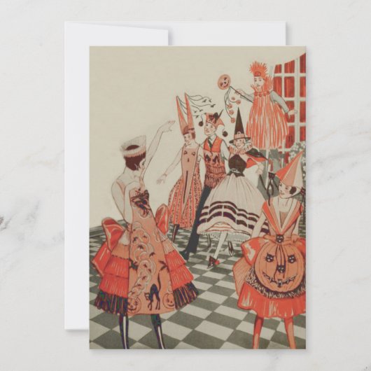Art Deco Halloween Feest Zwarte Kat Pompoen Kaart (Voorkant)
