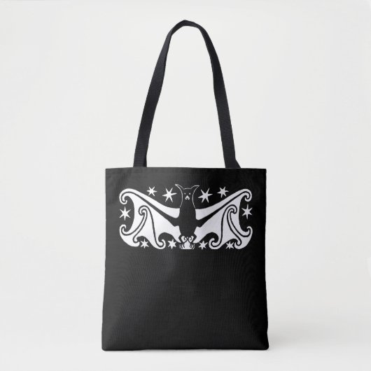Art Deco Halloween Flying Bat Sterrennacht Tote Bag (Voorkant)