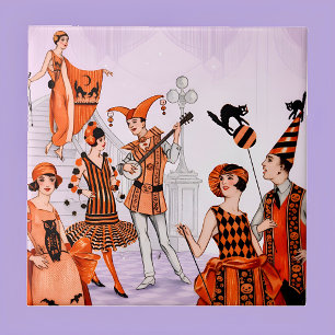 Art Deco Halloween-illustratie – Vintage jaren 20 Tegeltje
