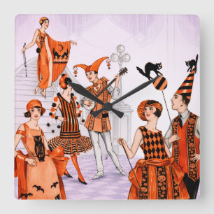 Art Deco Halloween-illustratie – Vintage jaren 20 Vierkante Klok
