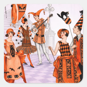 Art Deco Halloween-illustratie – Vintage jaren 20 Vierkante Sticker
