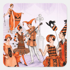 Art Deco Halloween Illustration – Vintage 1920s Vierkante Sticker