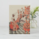 Art Deco Halloween Party Zwarte Kat Pompoen Kaart (Staand voorkant)