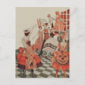 Art Deco Halloween Party Zwarte Kat Pompoen Uitnodiging Briefkaart (Voorkant)