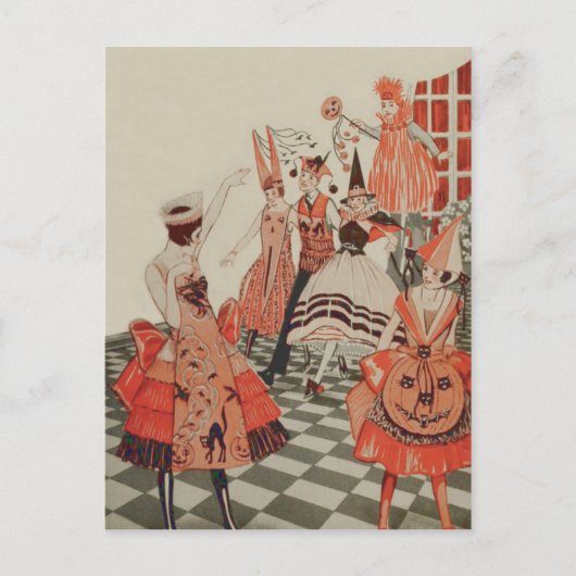 Art Deco Halloween Party Zwarte Kat Pompoen Uitnodiging Briefkaart (Voorkant)