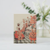 Art Deco Halloween Party Zwarte Kat Pompoen Uitnodiging Briefkaart (Staand voorkant)