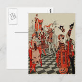 Art Deco Halloween Party Zwarte Kat Uil Bat Briefkaart (Voorkant / Achterkant)