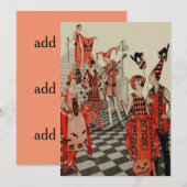 Art Deco Halloween Party Zwarte Kat Uil Bat Kaart (Voorkant / Achterkant)