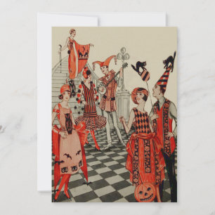 Art Deco Halloween Party Zwarte Kat Uil Bat Kaart