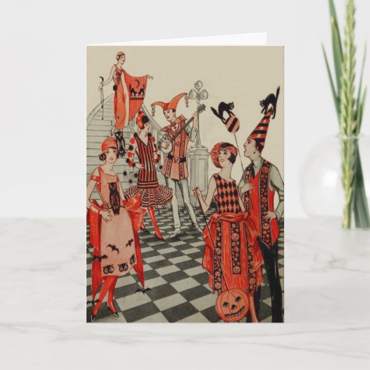 Art Deco Halloween Party Zwarte Kat Uil Bat Kaart (Voorkant)