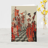 Art Deco Halloween Party Zwarte Kat Uil Bat Kaart (Gele Bloem)