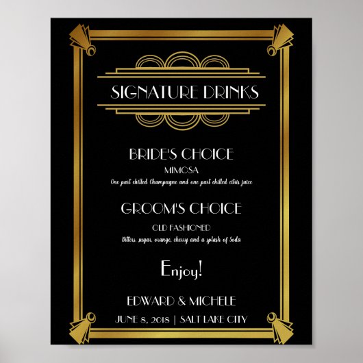 Art Deco handtekening drinken bar bruiloft poster (Voorkant)