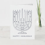 Art Deco Hanukkiah Menorah Happy Hanukkah Folie Feestdagenkaart<br><div class="desc">Wens vrienden en familie "Happy Hanukkah" met deze kunstdeco geïnspireerde hanukkiah,  met bewerkbare kleuren van zowel de menorah als de achtergrond. Foto optioneel binnenin.</div>