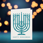 Art Deco Hanukkiah Menorah Happy Hanukkah Holiday Feestdagen Kaart<br><div class="desc">Wens vrienden en familie "Happy Hanukkah" met deze kunstdeco geïnspireerde hanukkiah,  met bewerkbare kleuren van zowel de menorah als de achtergrond. Foto optioneel binnenin.</div>