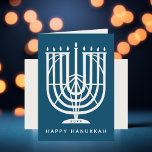 Art Deco Hanukkiah Menorah Happy Hanukkah Holiday Feestdagen Kaart<br><div class="desc">Wens vrienden en familie "Happy Hanukkah" met deze kunstdeco geïnspireerde hanukkiah,  met bewerkbare kleuren van zowel de menorah als de achtergrond. Foto optioneel binnenin.</div>