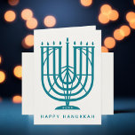 Art Deco Hanukkiah Menorah Happy Hanukkah Holiday Feestdagen Kaart<br><div class="desc">Wens vrienden en familie "Happy Hanukkah" met deze kunstdeco geïnspireerde hanukkiah,  met bewerkbare kleuren van zowel de menorah als de achtergrond. Foto optioneel binnenin.</div>