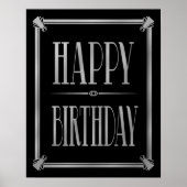Art Deco Happy Birthday GATSBY print zilver (Voorkant)