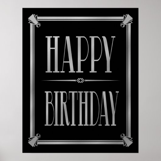 Art Deco Happy Birthday GATSBY print zilver (Voorkant)